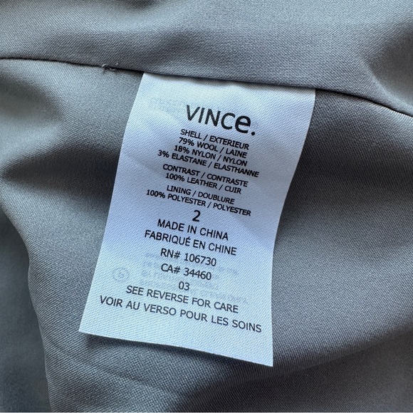 VINCE Womens Blazer Size 2 Heather Gray Black Leather Sleeves Shawl Collar NWOT - Picture 7 of 16
